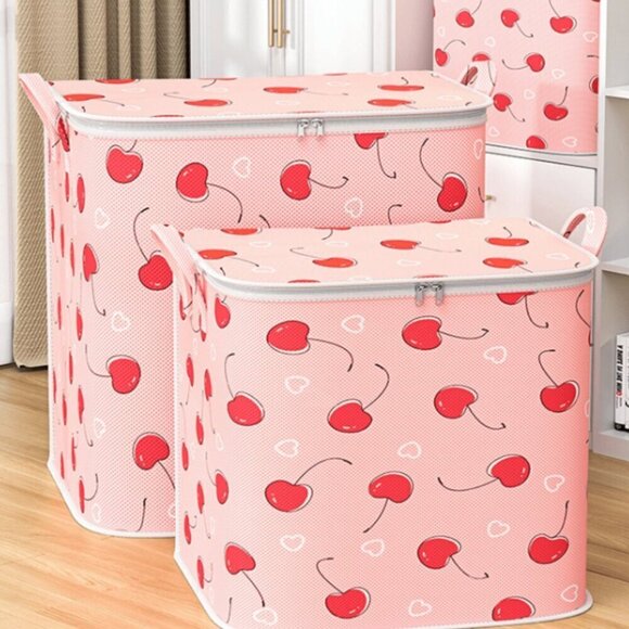 *Cherry Canvas Zipper Closet Storage Small or Medium or Large Pink Red NWT - Picture 4 of 7